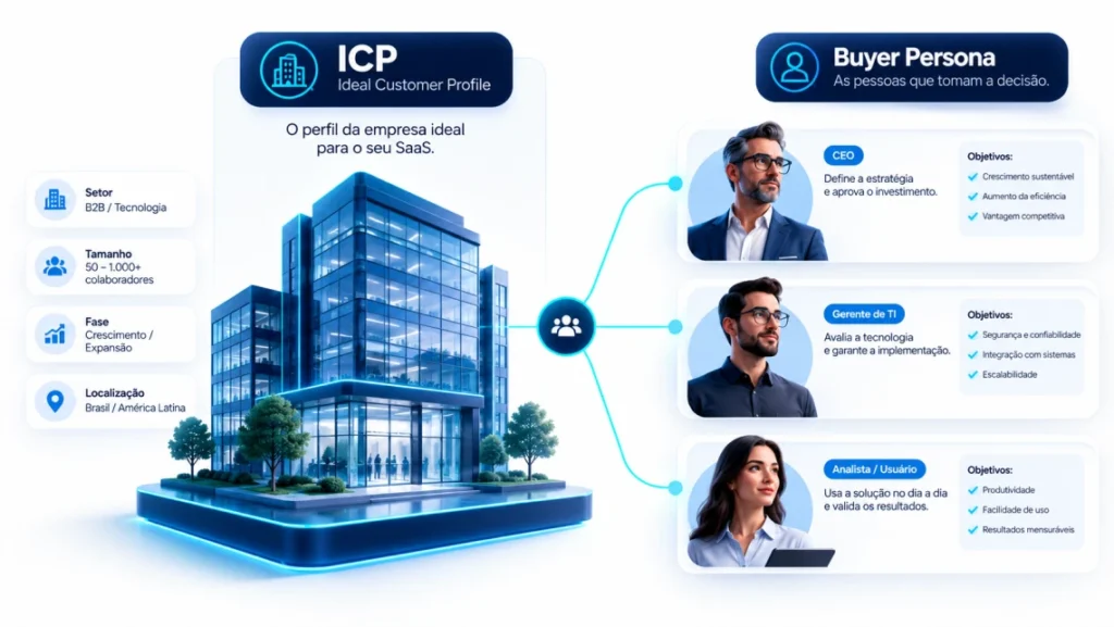 Diferença entre ICP e Buyer Persona no SaaS B2B: O perfil da empresa ideal versus as pessoas que tomam a decisão