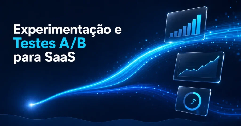 Fluxos de dados em azul representando testes A/B e experimentação para SaaS
