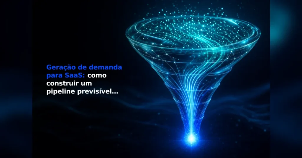 Funil de luz azul-turquesa simbolizando geração de demanda e pipeline de vendas SaaS