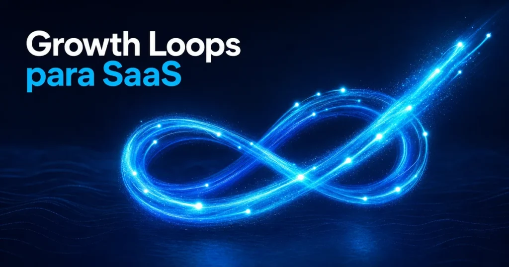 Loop infinito de luz azul e ciano simbolizando growth loops para SaaS