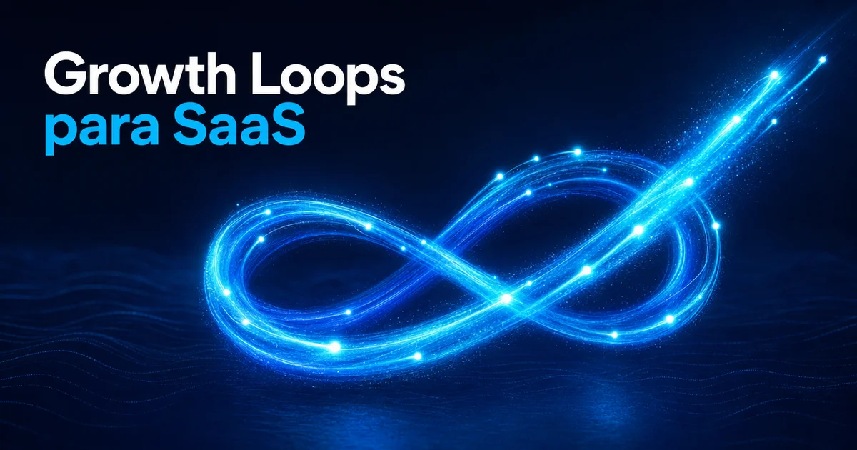 Loop infinito de luz azul e ciano simbolizando growth loops para SaaS