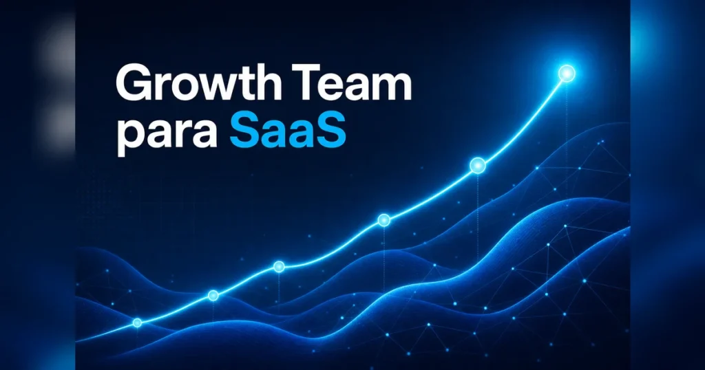 Gráfico luminoso de crescimento em azul sobre fundo escuro, simbolizando growth team para SaaS
