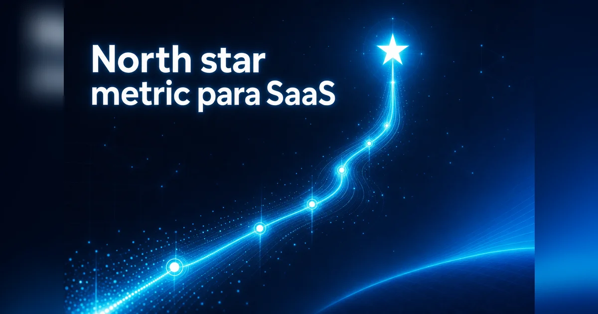 Estrela-guia conectada a uma linha de crescimento, simbolizando a north star metric de um SaaS