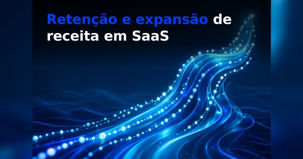 Onda azul luminosa ascendente simbolizando retenção e expansão de receita em SaaS