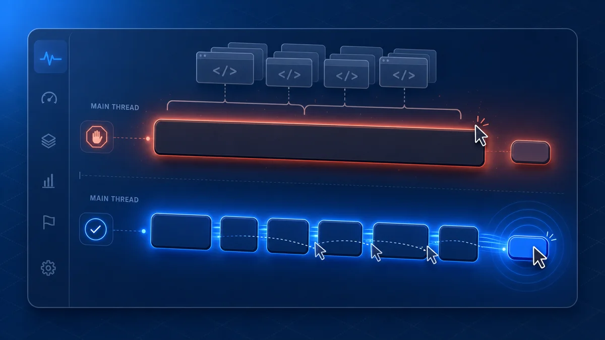 Diagrama comparando thread bloqueada e otimizada para melhorar o INP nos Core Web Vitals