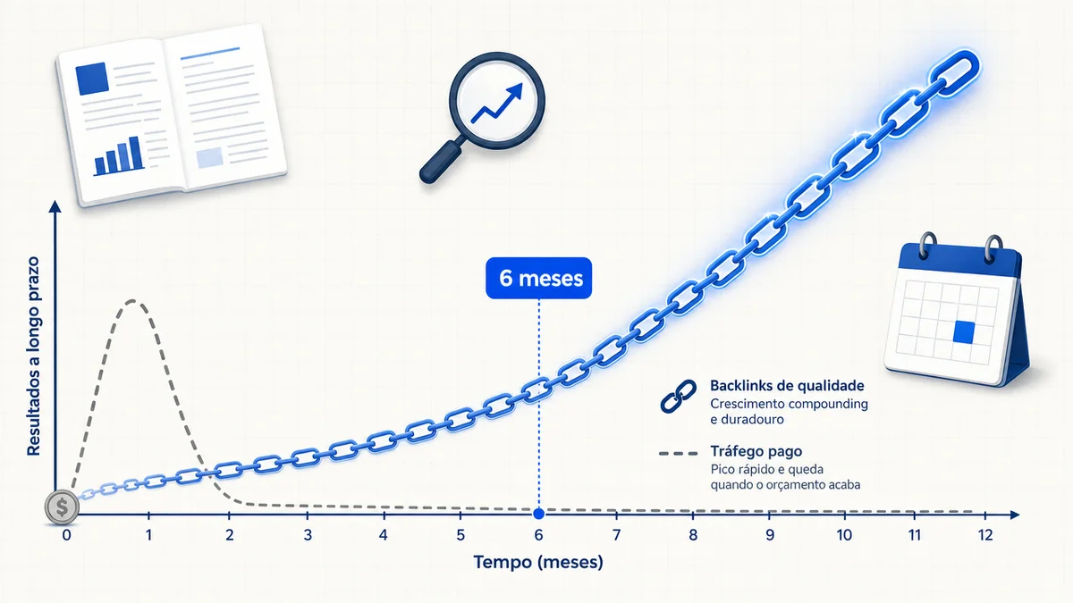 Grafico mostrando link building gerando resultado consistente em cerca de 6 meses