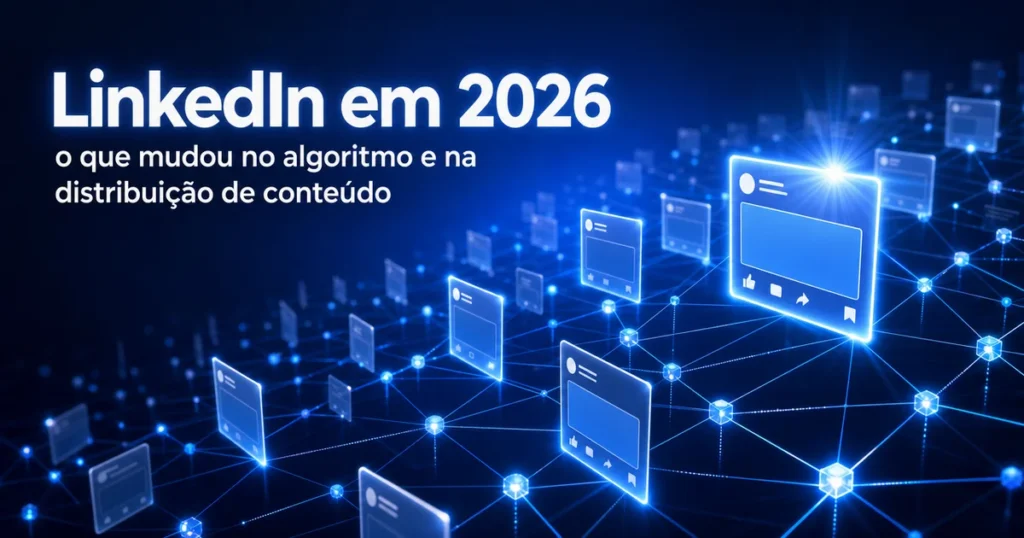 Capa sobre o algoritmo do LinkedIn em 2026 e a nova distribuição de conteúdo