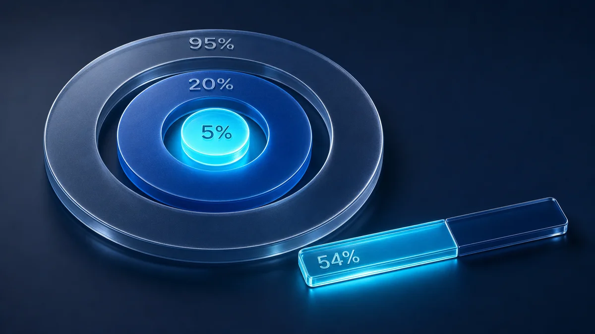 Diagrama circular ilustra a regra 95:5 do social media b2b: só 5% do mercado compra agora