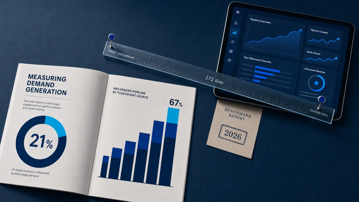 Diagrama mostra atribuicao de social media B2B com dados de 21%, 67% e 272 dias