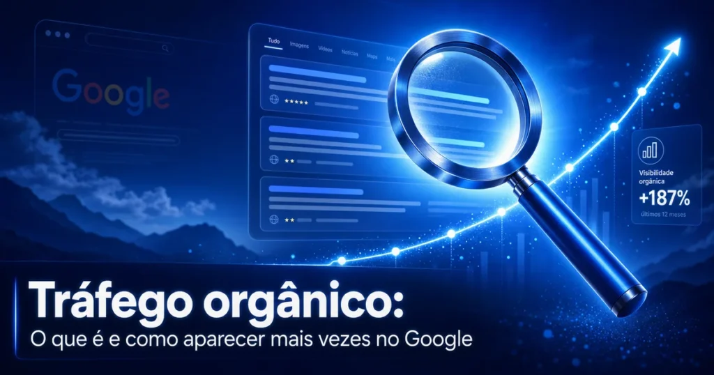 Capa do guia sobre tráfego orgânico mostrando crescimento de buscas no Google e SEO