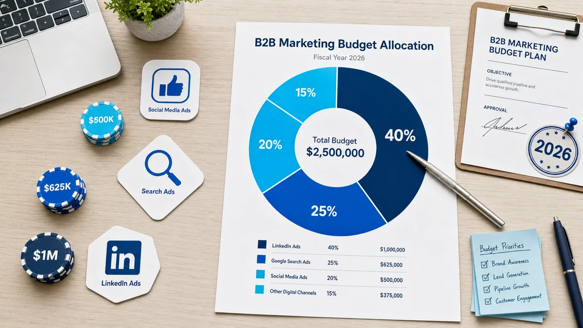 Gráfico de orçamento de mídia paga para Instagram no marketing B2B, com metas de 2026