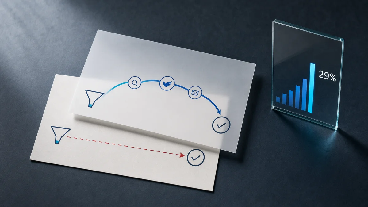 Diagrama mostra erro de atribuição last-click no X versus aquecimento de contas B2B